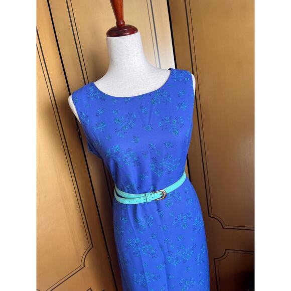 Vintage summer dress in blue with flowers and sleeveless, size L - Picture 3 of 6